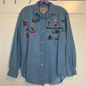 Vintage Woolrich Denim Chambray Christmas Santa Eves Shirt Size Small